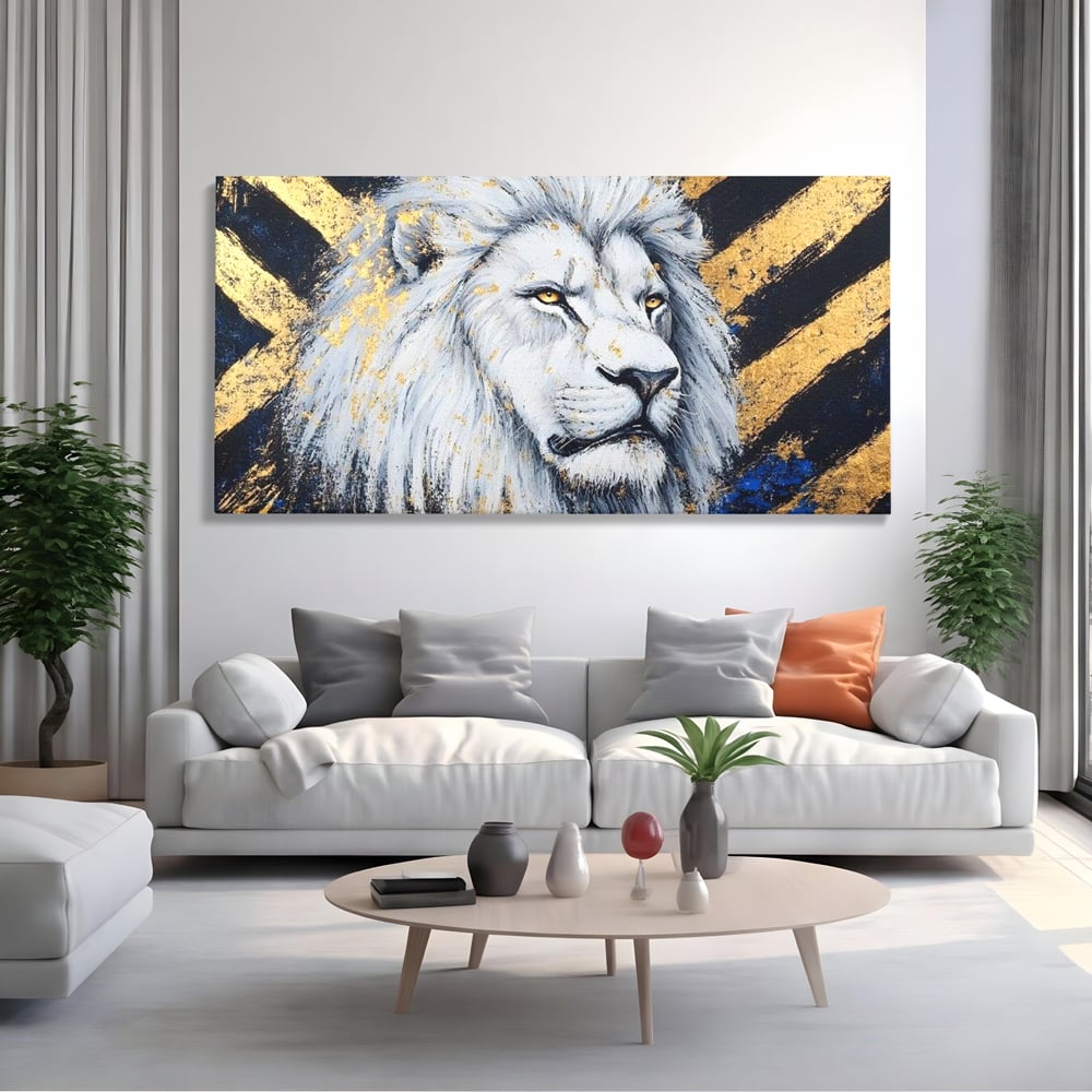 Tablou Canvas Premium, LuxCanva® M1375, Putere Straveche, Leu, Animal, Rege, Auriu, Abstract, Noblete, Putere, Mitic, Pictura, Maretie, Birou, Living, Camera Copil