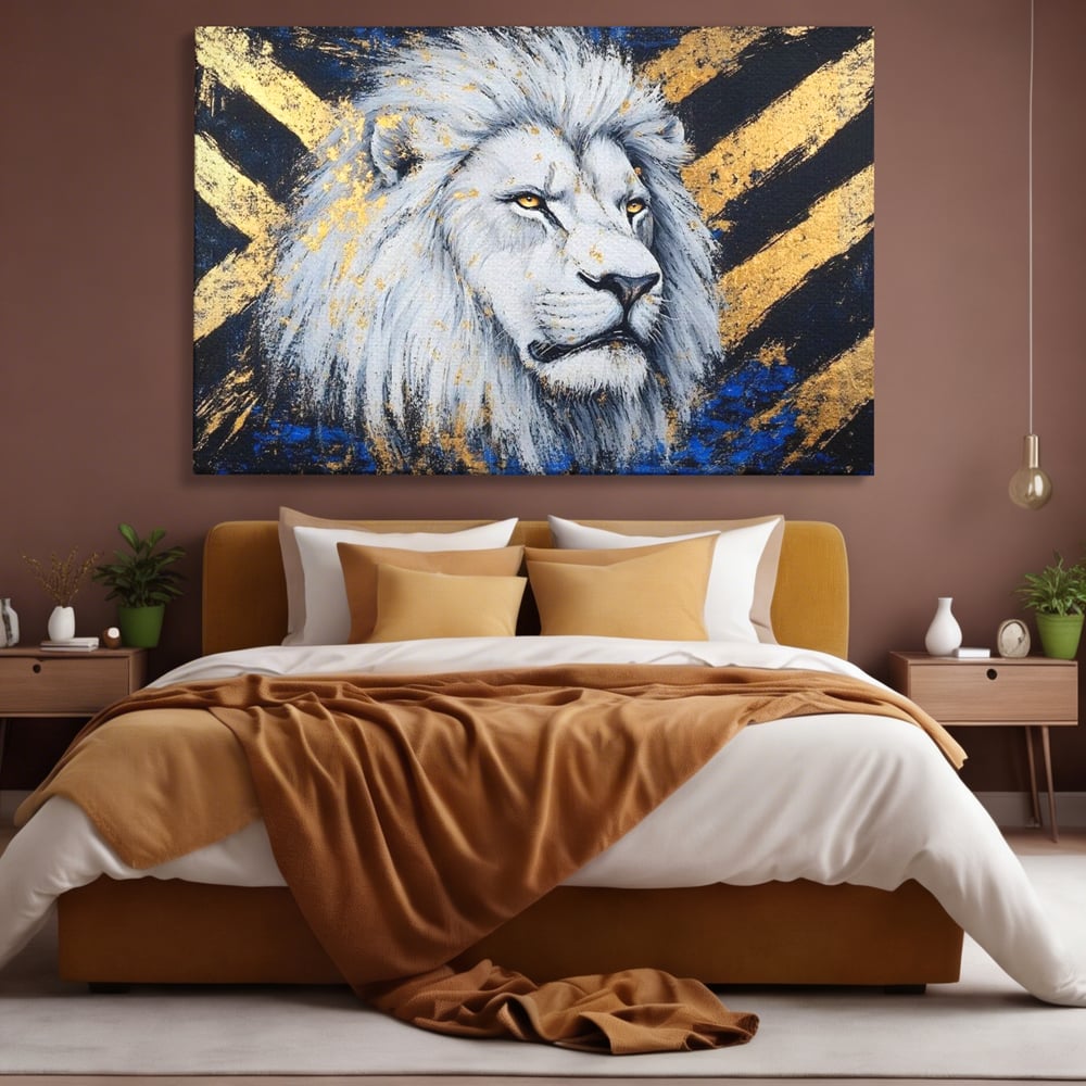 Tablou Canvas Premium, LuxCanva® M1375, Putere Straveche, Leu, Animal, Rege, Auriu, Abstract, Noblete, Putere, Mitic, Pictura, Maretie, Birou, Living, Camera Copil
