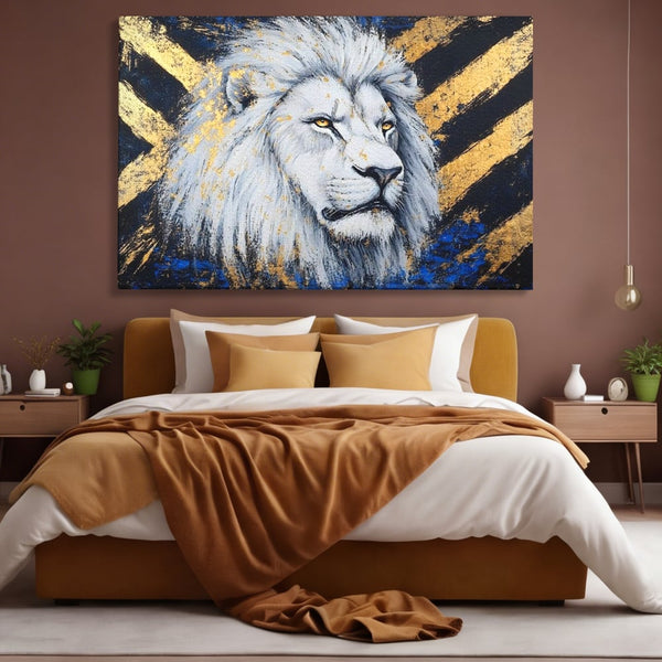 Tablou Canvas Premium, LuxCanva® M1375, Putere Straveche, Leu, Animal, Rege, Auriu, Abstract, Noblete, Putere, Mitic, Pictura, Maretie, Birou, Living, Camera Copil