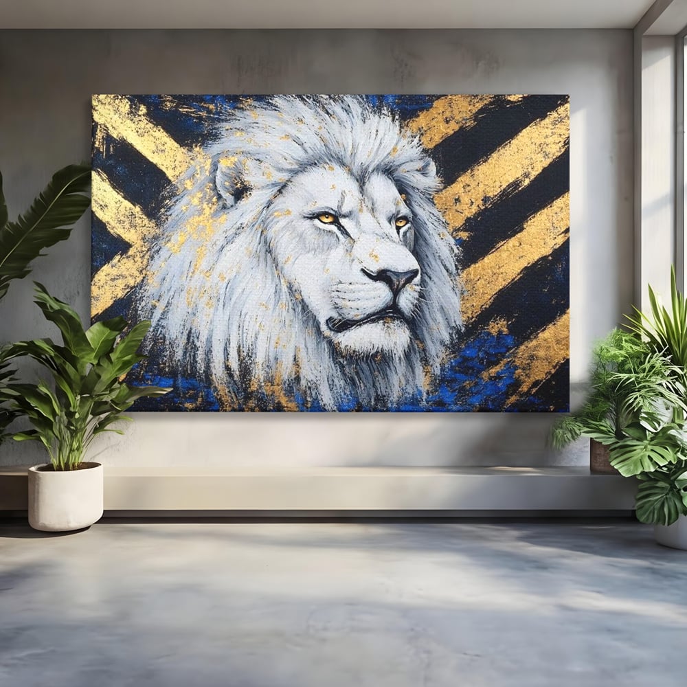 Tablou Canvas Premium, LuxCanva® M1375, Putere Straveche, Leu, Animal, Rege, Auriu, Abstract, Noblete, Putere, Mitic, Pictura, Maretie, Birou, Living, Camera Copil