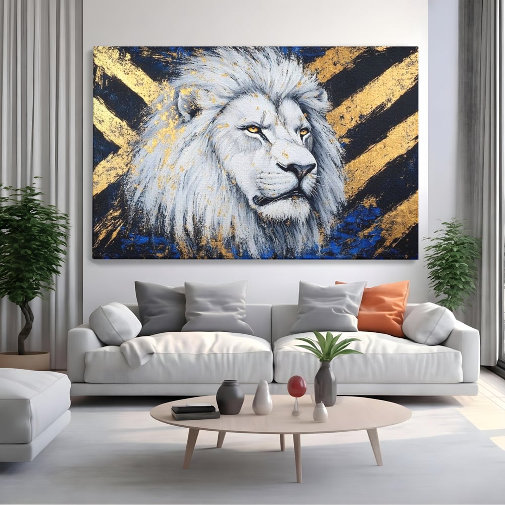 Tablou Canvas Premium, LuxCanva® M1375, Putere Straveche, Leu, Animal, Rege, Auriu, Abstract, Noblete, Putere, Mitic, Pictura, Maretie, Birou, Living, Camera Copil
