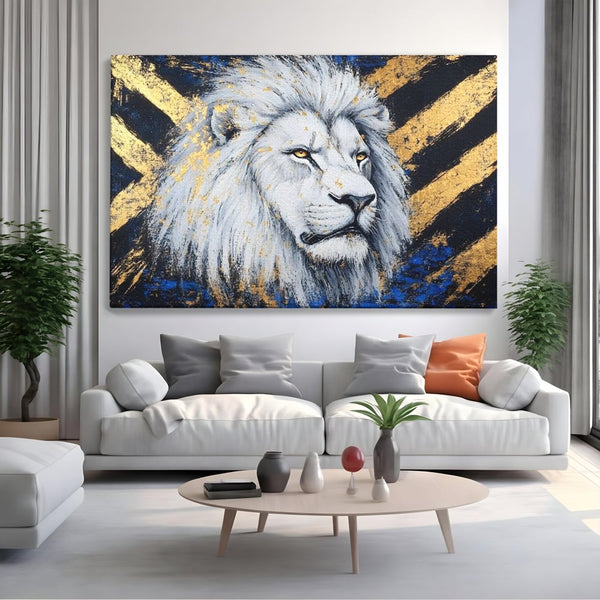 Tablou Canvas Premium, LuxCanva® M1375, Putere Straveche, Leu, Animal, Rege, Auriu, Abstract, Noblete, Putere, Mitic, Pictura, Maretie, Birou, Living, Camera Copil