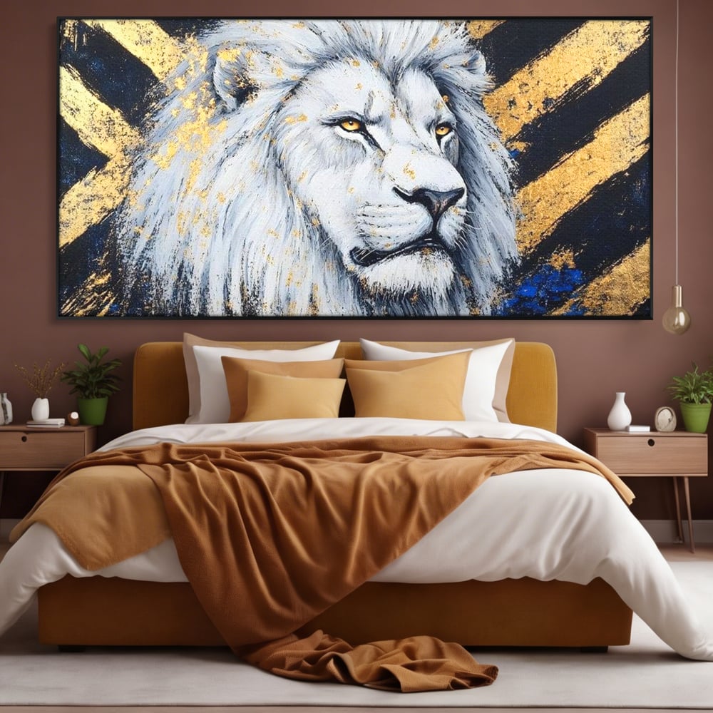 Tablou Canvas Premium, LuxCanva® M1375, Putere Straveche, Leu, Animal, Rege, Auriu, Abstract, Noblete, Putere, Mitic, Pictura, Maretie, Birou, Living, Camera Copil