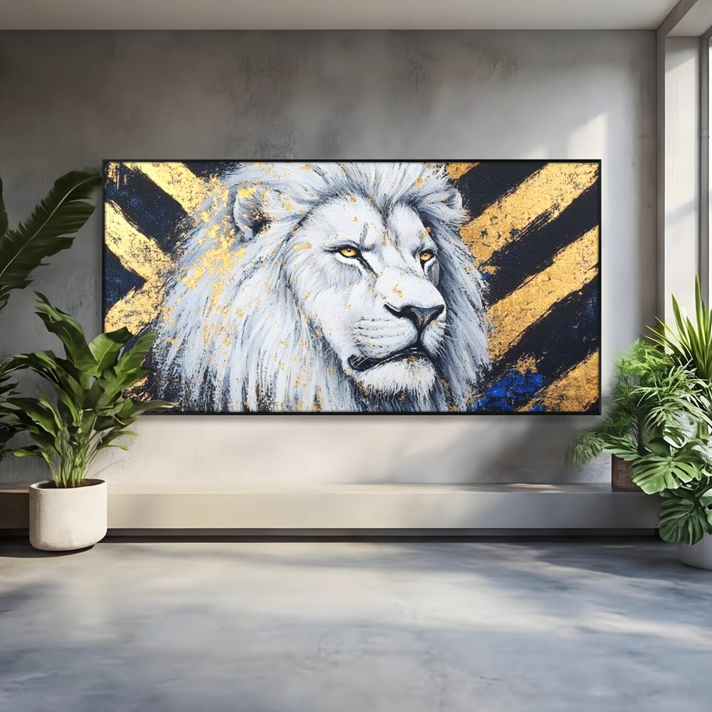 Tablou Canvas Premium, LuxCanva® M1375, Putere Straveche, Leu, Animal, Rege, Auriu, Abstract, Noblete, Putere, Mitic, Pictura, Maretie, Birou, Living, Camera Copil