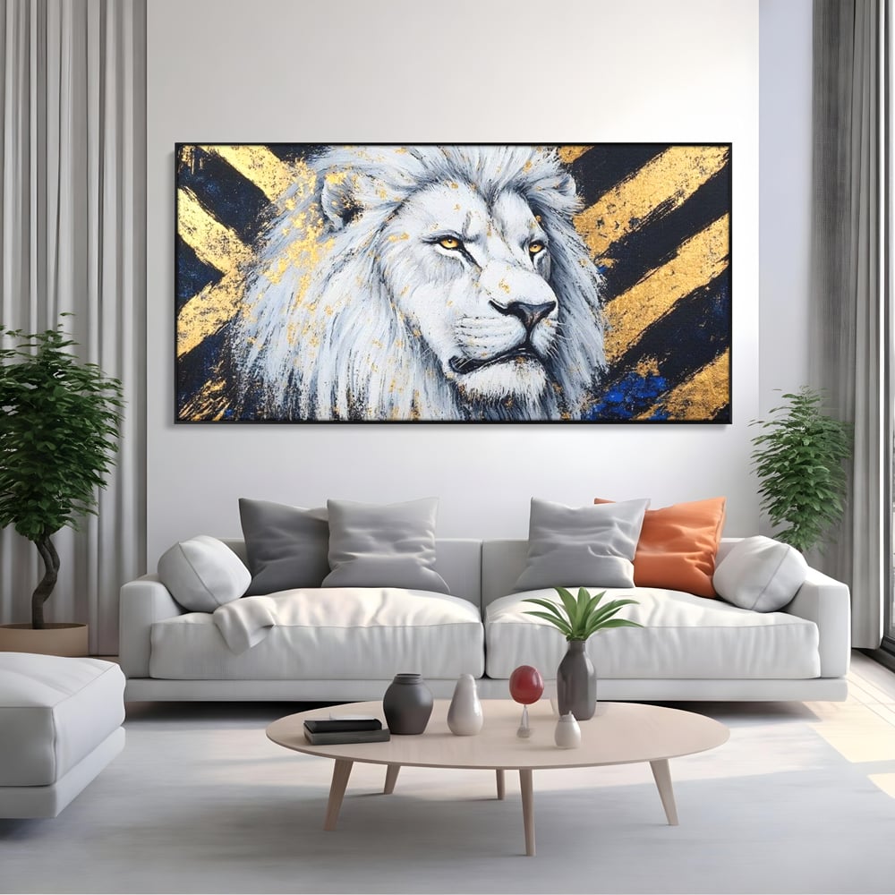 Tablou Canvas Premium, LuxCanva® M1375, Putere Straveche, Leu, Animal, Rege, Auriu, Abstract, Noblete, Putere, Mitic, Pictura, Maretie, Birou, Living, Camera Copil