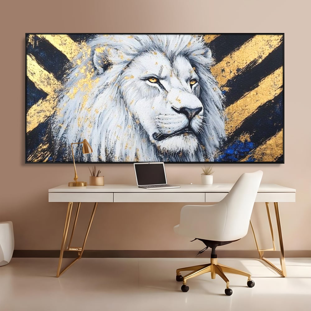Tablou Canvas Premium, LuxCanva® M1375, Putere Straveche, Leu, Animal, Rege, Auriu, Abstract, Noblete, Putere, Mitic, Pictura, Maretie, Birou, Living, Camera Copil