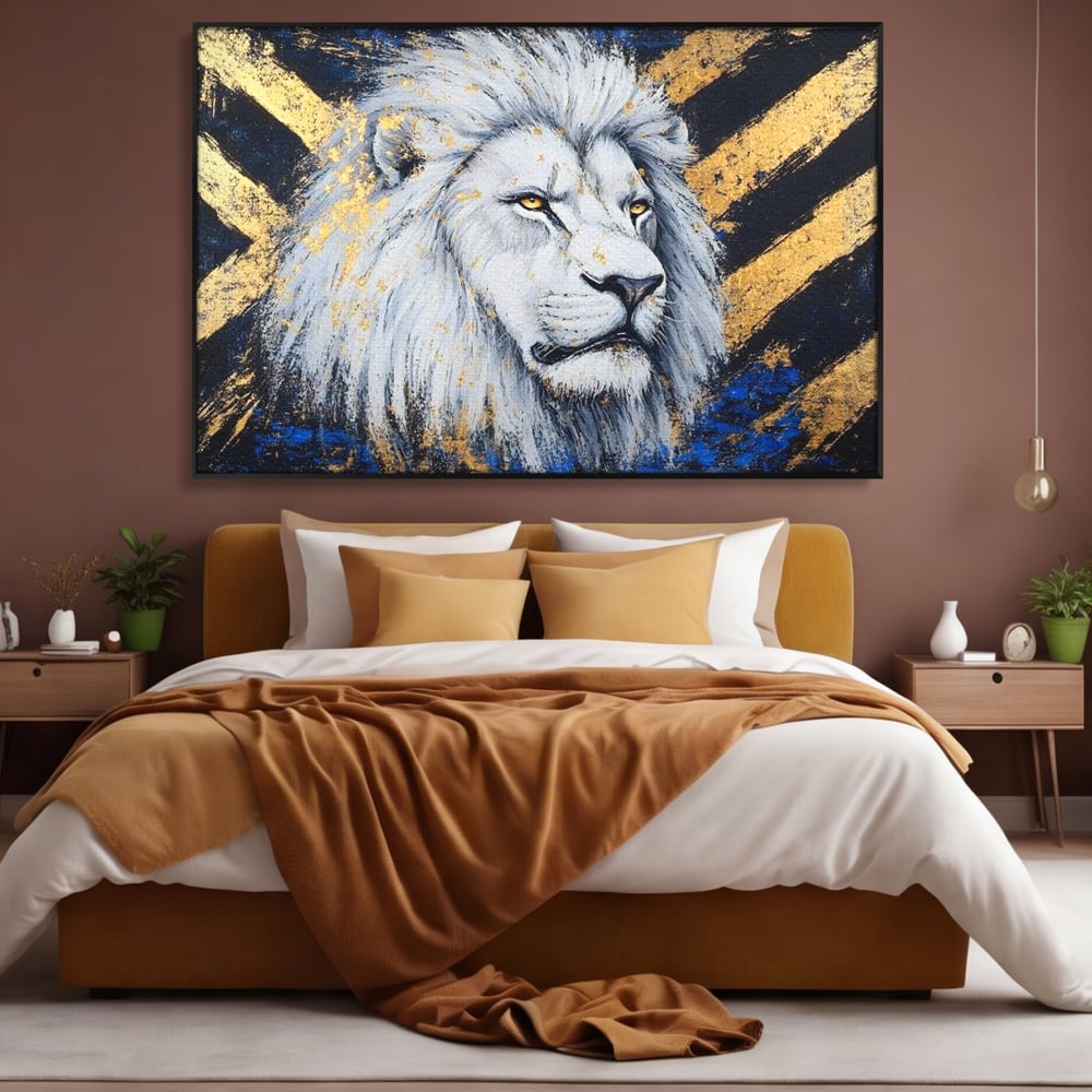 Tablou Canvas Premium, LuxCanva® M1375, Putere Straveche, Leu, Animal, Rege, Auriu, Abstract, Noblete, Putere, Mitic, Pictura, Maretie, Birou, Living, Camera Copil