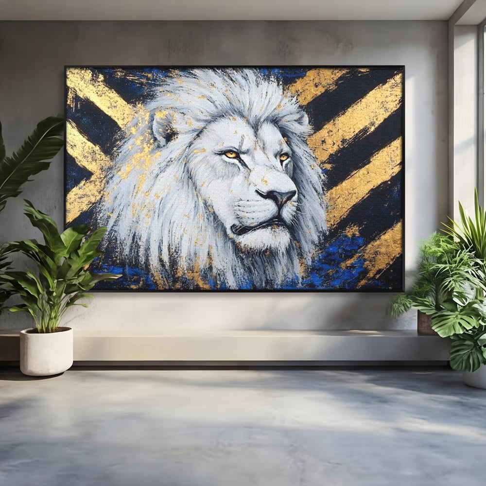 Tablou Canvas Premium, LuxCanva® M1375, Putere Straveche, Leu, Animal, Rege, Auriu, Abstract, Noblete, Putere, Mitic, Pictura, Maretie, Birou, Living, Camera Copil