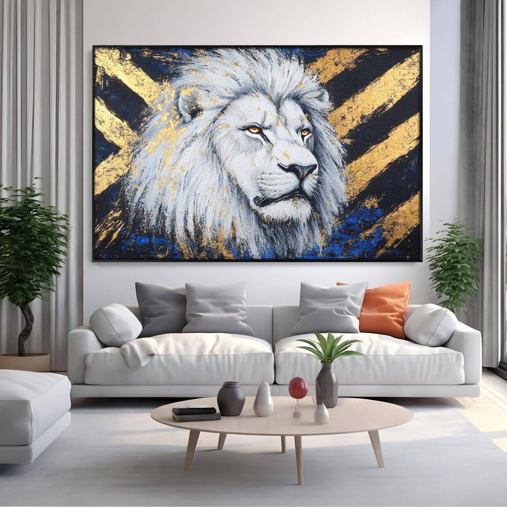 Tablou Canvas Premium, LuxCanva® M1375, Putere Straveche, Leu, Animal, Rege, Auriu, Abstract, Noblete, Putere, Mitic, Pictura, Maretie, Birou, Living, Camera Copil