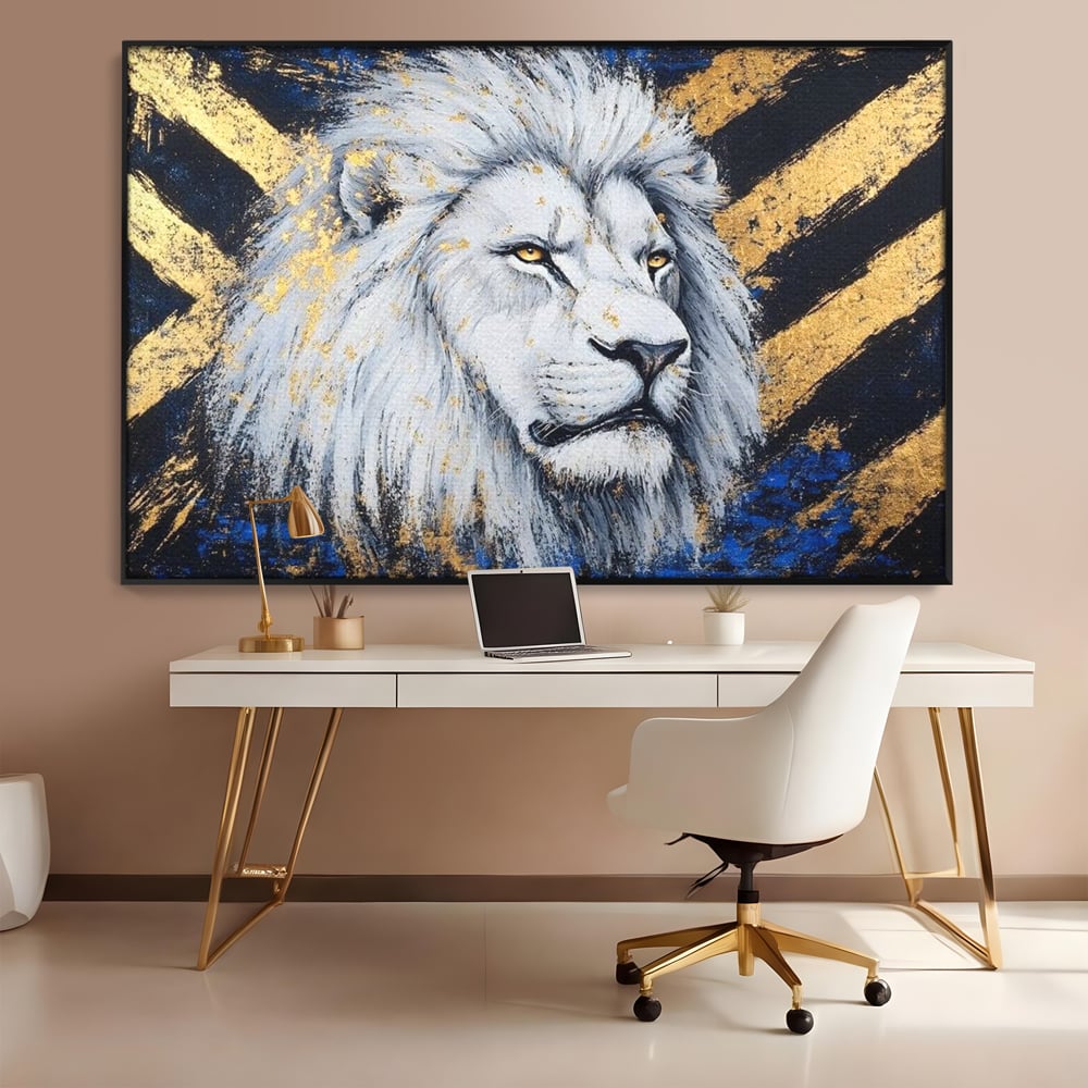 Tablou Canvas Premium, LuxCanva® M1375, Putere Straveche, Leu, Animal, Rege, Auriu, Abstract, Noblete, Putere, Mitic, Pictura, Maretie, Birou, Living, Camera Copil