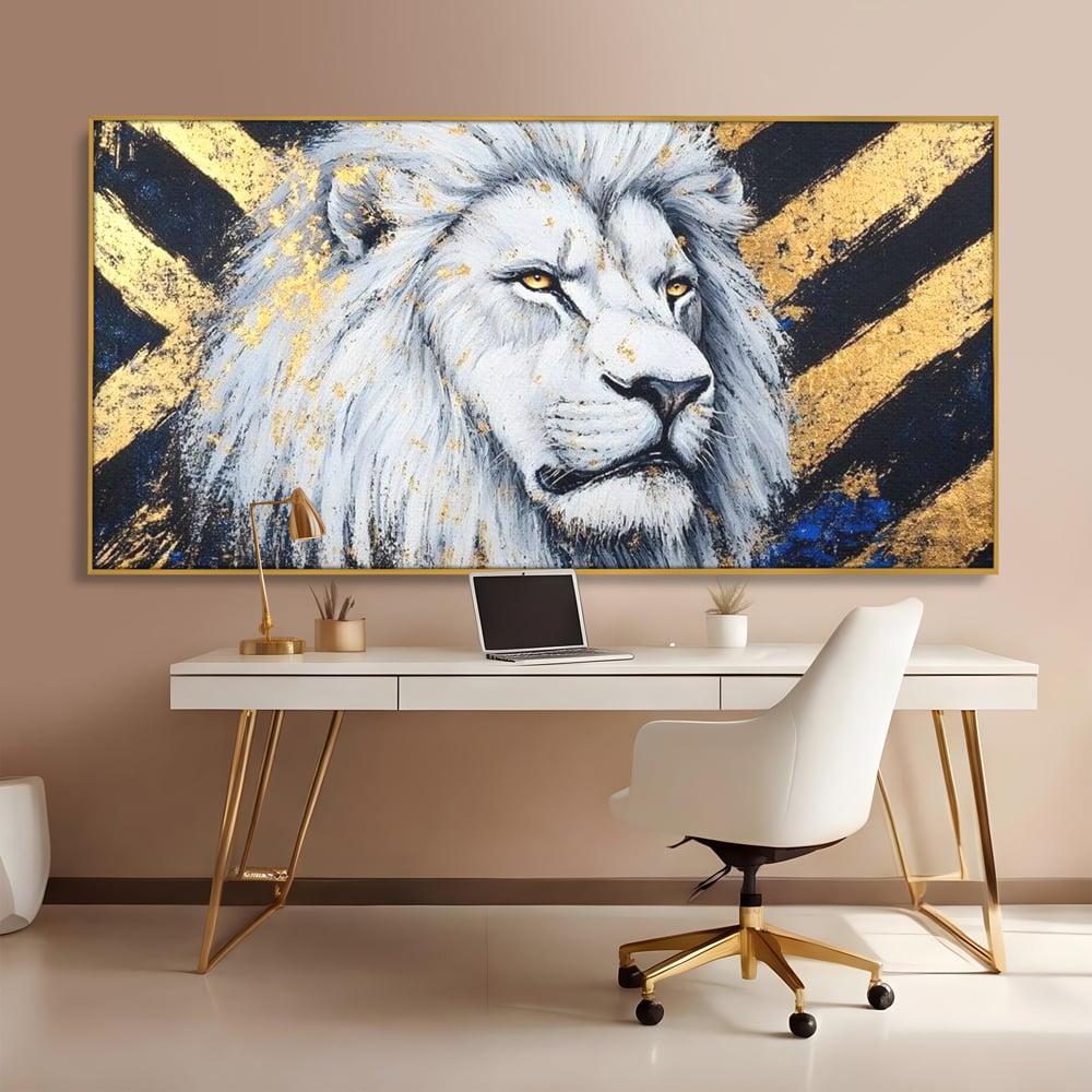Tablou Canvas Premium, LuxCanva® M1375, Putere Straveche, Leu, Animal, Rege, Auriu, Abstract, Noblete, Putere, Mitic, Pictura, Maretie, Birou, Living, Camera Copil