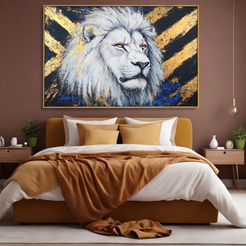 Tablou Canvas Premium, LuxCanva® M1375, Putere Straveche, Leu, Animal, Rege, Auriu, Abstract, Noblete, Putere, Mitic, Pictura, Maretie, Birou, Living, Camera Copil