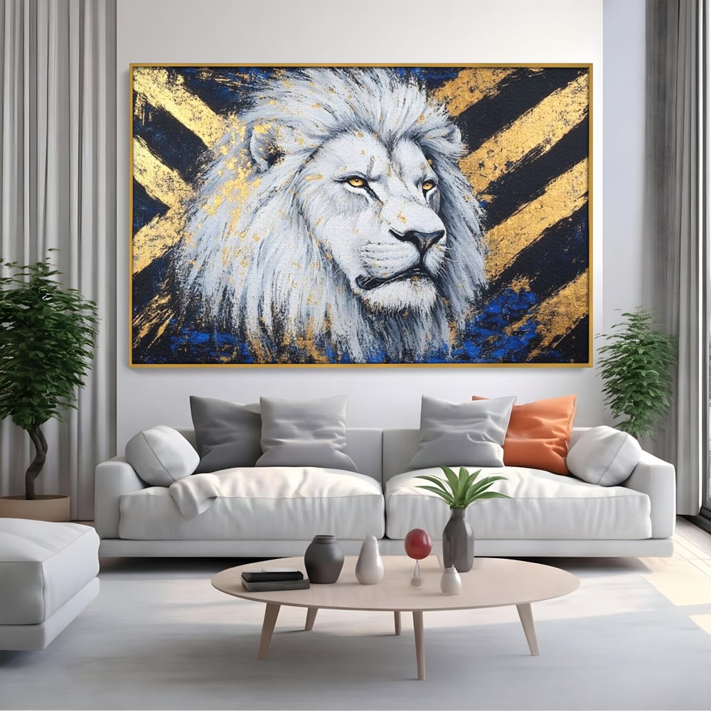Tablou Canvas Premium, LuxCanva® M1375, Putere Straveche, Leu, Animal, Rege, Auriu, Abstract, Noblete, Putere, Mitic, Pictura, Maretie, Birou, Living, Camera Copil