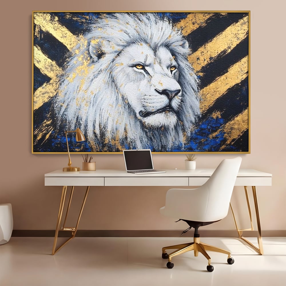 Tablou Canvas Premium, LuxCanva® M1375, Putere Straveche, Leu, Animal, Rege, Auriu, Abstract, Noblete, Putere, Mitic, Pictura, Maretie, Birou, Living, Camera Copil