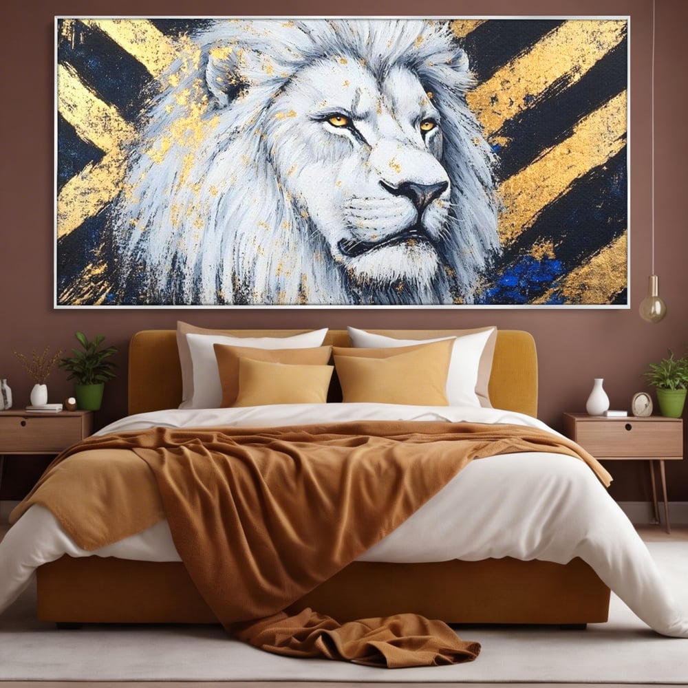 Tablou Canvas Premium, LuxCanva® M1375, Putere Straveche, Leu, Animal, Rege, Auriu, Abstract, Noblete, Putere, Mitic, Pictura, Maretie, Birou, Living, Camera Copil