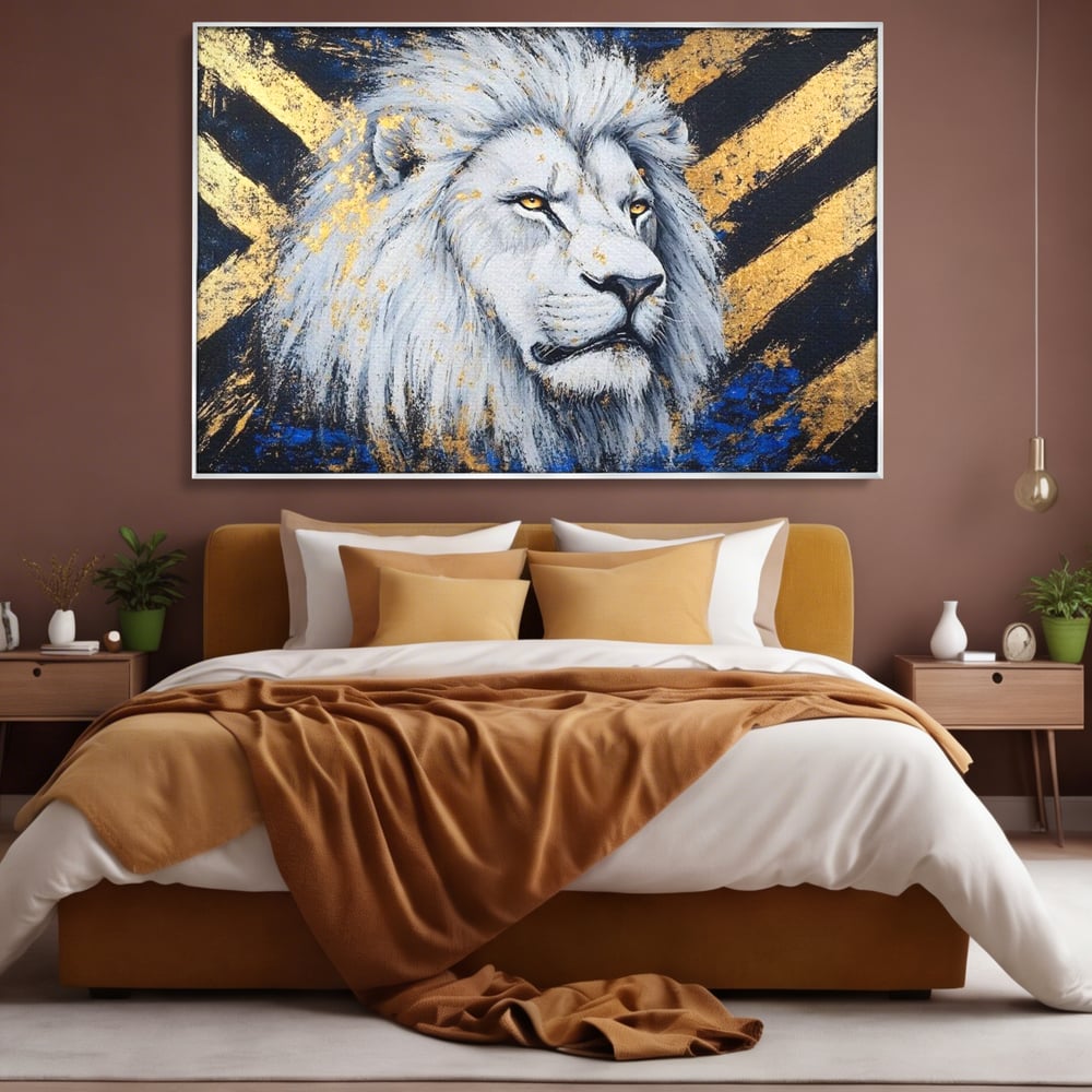 Tablou Canvas Premium, LuxCanva® M1375, Putere Straveche, Leu, Animal, Rege, Auriu, Abstract, Noblete, Putere, Mitic, Pictura, Maretie, Birou, Living, Camera Copil