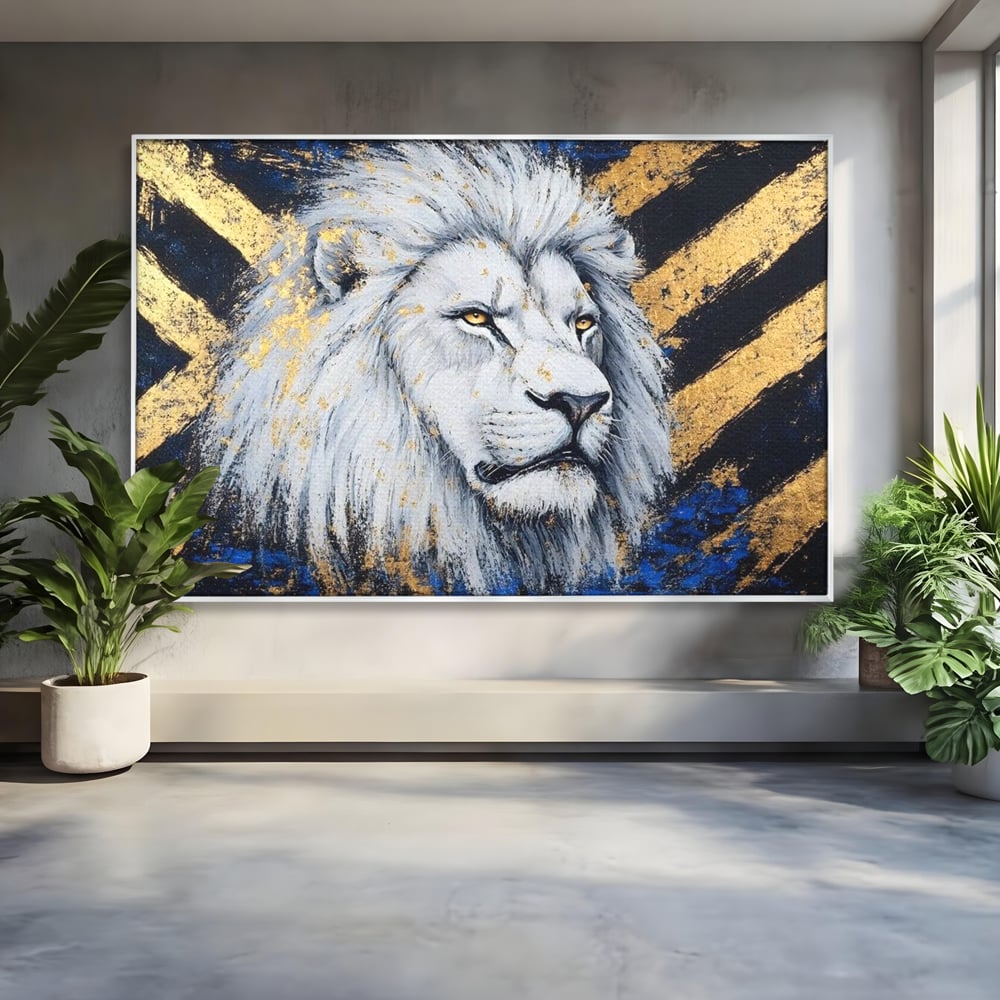 Tablou Canvas Premium, LuxCanva® M1375, Putere Straveche, Leu, Animal, Rege, Auriu, Abstract, Noblete, Putere, Mitic, Pictura, Maretie, Birou, Living, Camera Copil