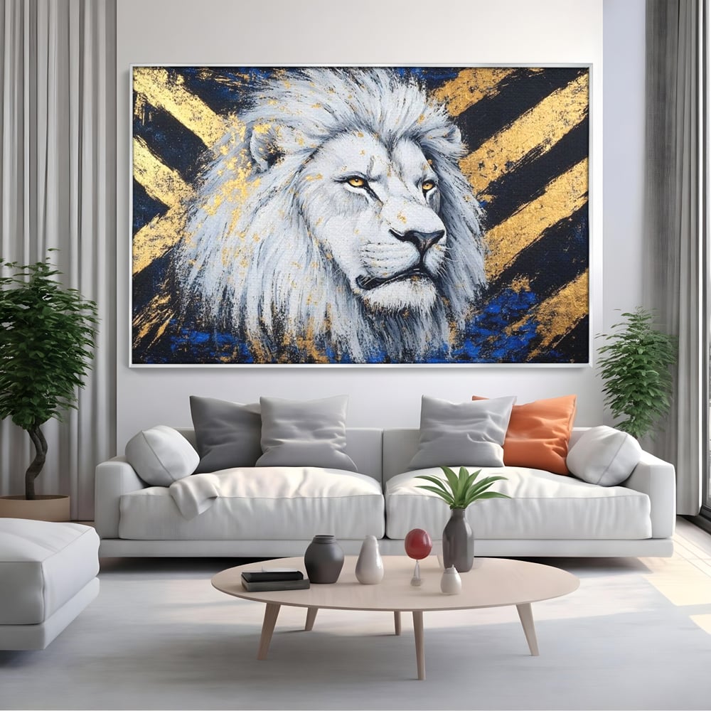 Tablou Canvas Premium, LuxCanva® M1375, Putere Straveche, Leu, Animal, Rege, Auriu, Abstract, Noblete, Putere, Mitic, Pictura, Maretie, Birou, Living, Camera Copil