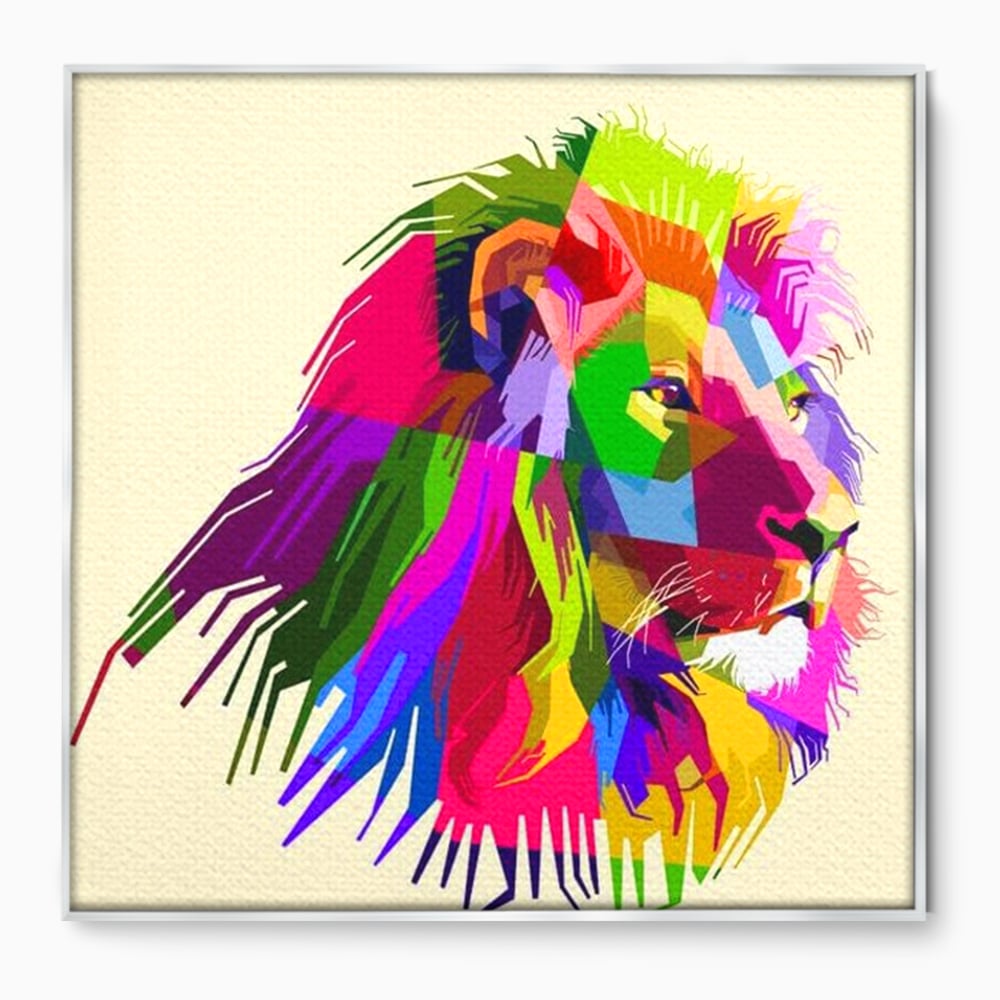 Premium-Leinwandkunst, LuxCanva® M1376, Starke Farbe, Löwe, Pop Art, Modern, Bunt, Lebendig, Urban, Portrait, Neon, Künstlerisch, Büro, Wohnen, Kinderzimmer