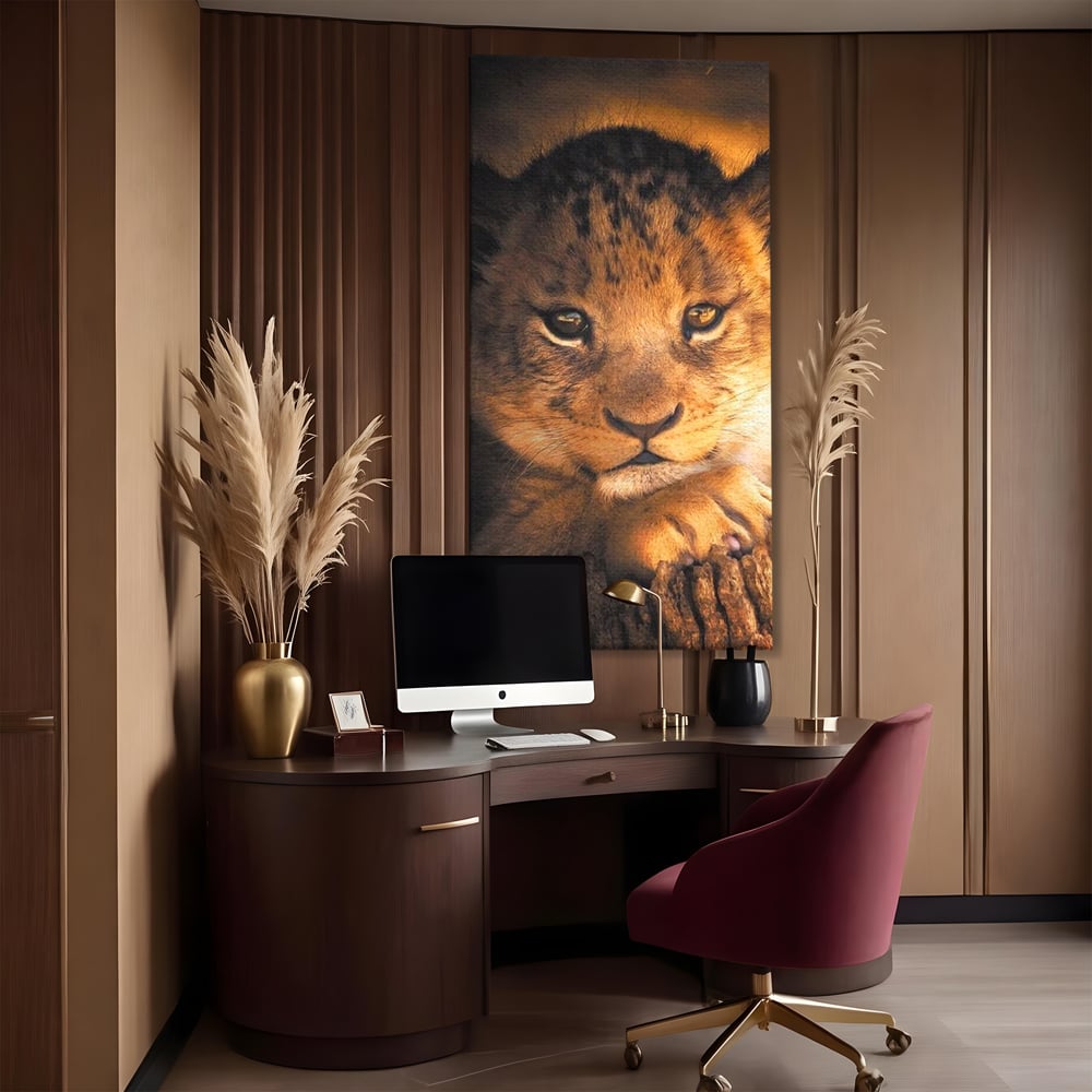 Leinwandbilder Premium, LuxCanva® M1377, Kleiner König, Erbe, Dynastie, Huhn, Löwe, Unschuld, Kindheit, Portrait, Licht, Sonnenaufgang, Büro, Wohnen, Kinderzimmer