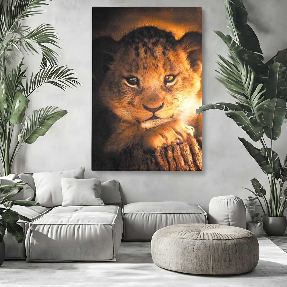 Leinwandbilder Premium, LuxCanva® M1377, Kleiner König, Erbe, Dynastie, Huhn, Löwe, Unschuld, Kindheit, Portrait, Licht, Sonnenaufgang, Büro, Wohnen, Kinderzimmer