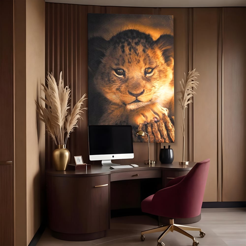 Leinwandbilder Premium, LuxCanva® M1377, Kleiner König, Erbe, Dynastie, Huhn, Löwe, Unschuld, Kindheit, Portrait, Licht, Sonnenaufgang, Büro, Wohnen, Kinderzimmer