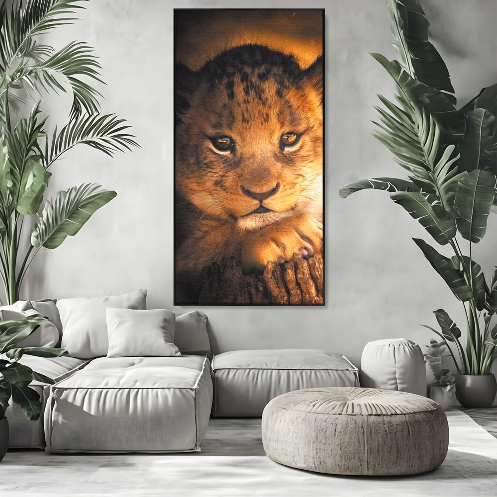 Leinwandbilder Premium, LuxCanva® M1377, Kleiner König, Erbe, Dynastie, Huhn, Löwe, Unschuld, Kindheit, Portrait, Licht, Sonnenaufgang, Büro, Wohnen, Kinderzimmer