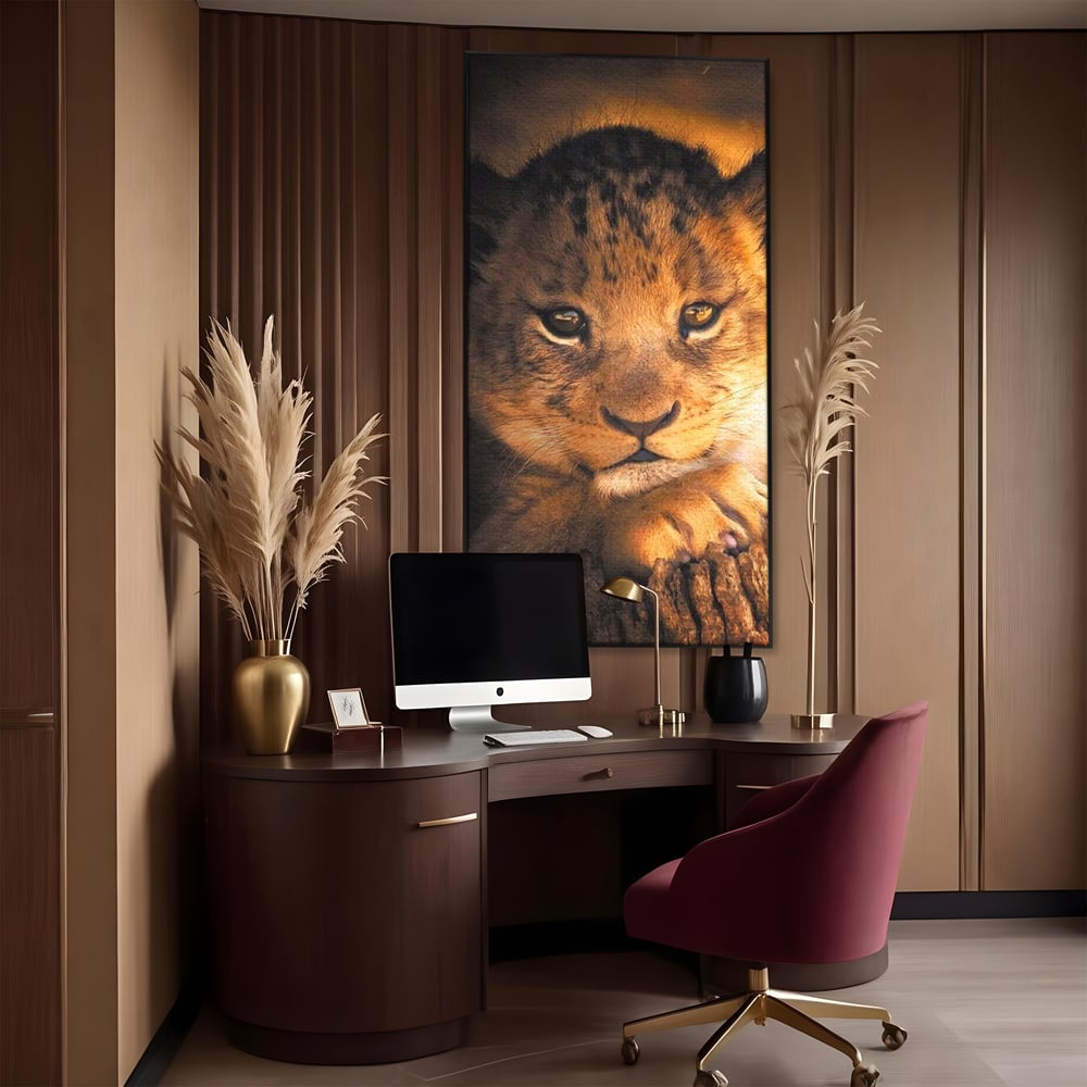 Leinwandbilder Premium, LuxCanva® M1377, Kleiner König, Erbe, Dynastie, Huhn, Löwe, Unschuld, Kindheit, Portrait, Licht, Sonnenaufgang, Büro, Wohnen, Kinderzimmer