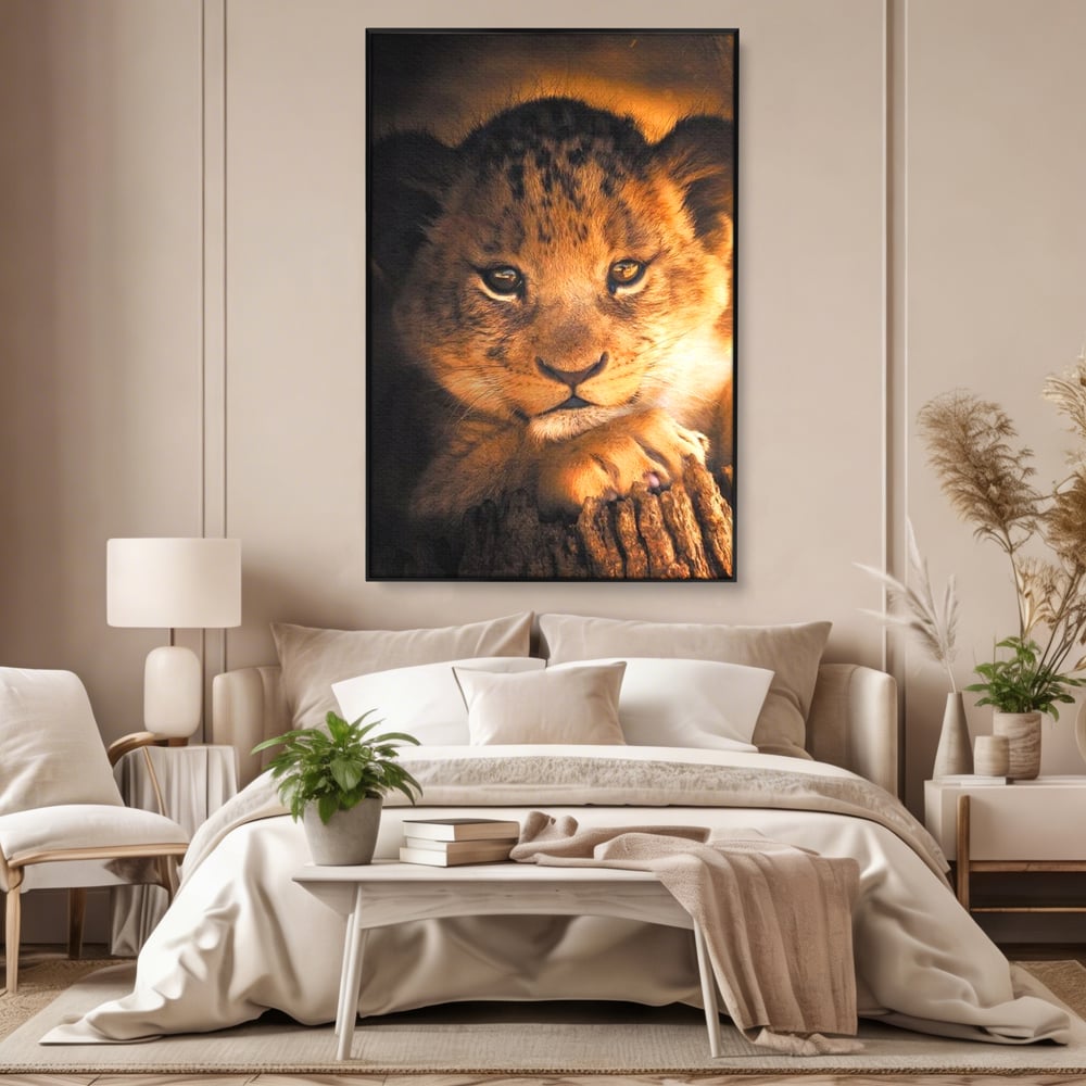 Leinwandbilder Premium, LuxCanva® M1377, Kleiner König, Erbe, Dynastie, Huhn, Löwe, Unschuld, Kindheit, Portrait, Licht, Sonnenaufgang, Büro, Wohnen, Kinderzimmer