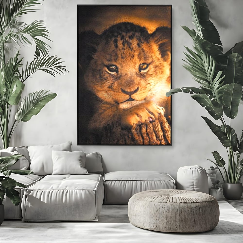 Leinwandbilder Premium, LuxCanva® M1377, Kleiner König, Erbe, Dynastie, Huhn, Löwe, Unschuld, Kindheit, Portrait, Licht, Sonnenaufgang, Büro, Wohnen, Kinderzimmer
