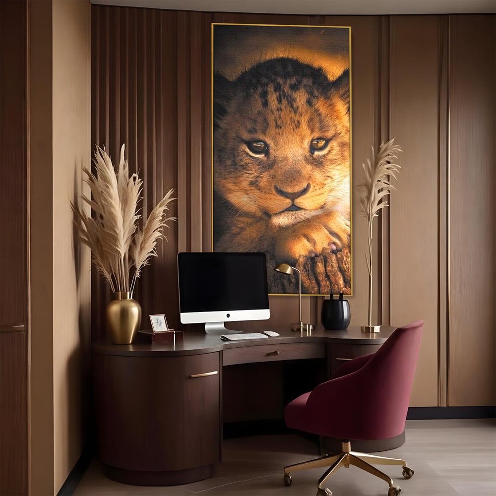 Leinwandbilder Premium, LuxCanva® M1377, Kleiner König, Erbe, Dynastie, Huhn, Löwe, Unschuld, Kindheit, Portrait, Licht, Sonnenaufgang, Büro, Wohnen, Kinderzimmer