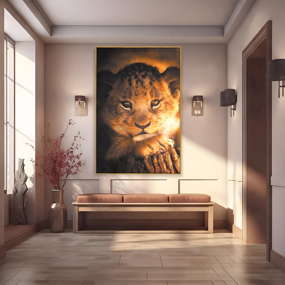 Leinwandbilder Premium, LuxCanva® M1377, Kleiner König, Erbe, Dynastie, Huhn, Löwe, Unschuld, Kindheit, Portrait, Licht, Sonnenaufgang, Büro, Wohnen, Kinderzimmer