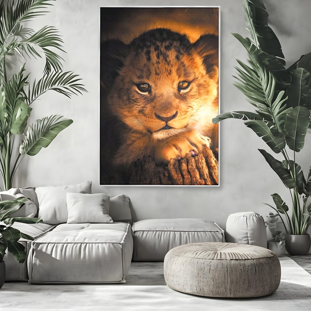 Leinwandbilder Premium, LuxCanva® M1377, Kleiner König, Erbe, Dynastie, Huhn, Löwe, Unschuld, Kindheit, Portrait, Licht, Sonnenaufgang, Büro, Wohnen, Kinderzimmer