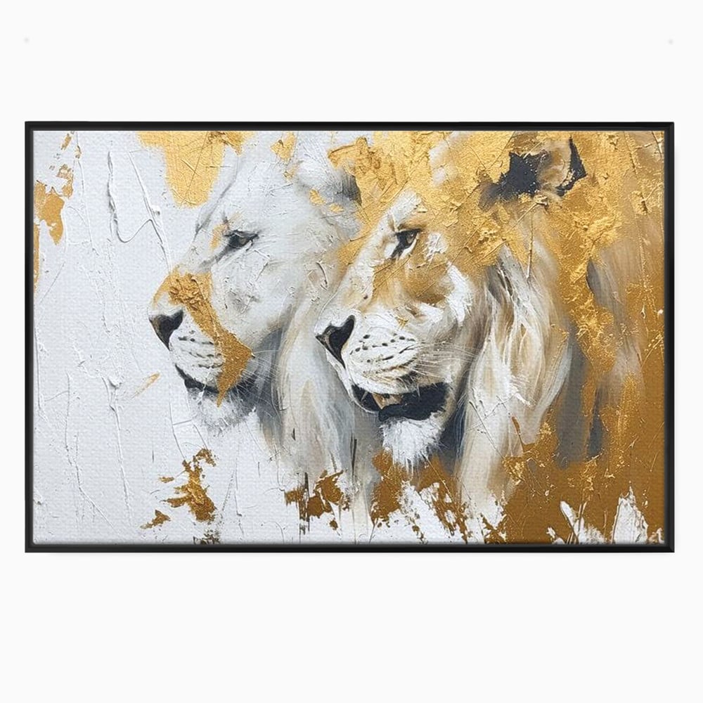 Tablou Canvas Premium, LuxCanva® M1378, Regele si Regina Junglei, Lei, Cuplu, Legatura, Pereche, Animale, Jungla, Iubire, Splendoare, Eleganta, Birou, Living, Camera Copil