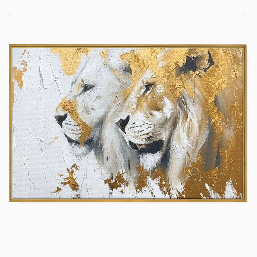 Tablou Canvas Premium, LuxCanva® M1378, Regele si Regina Junglei, Lei, Cuplu, Legatura, Pereche, Animale, Jungla, Iubire, Splendoare, Eleganta, Birou, Living, Camera Copil