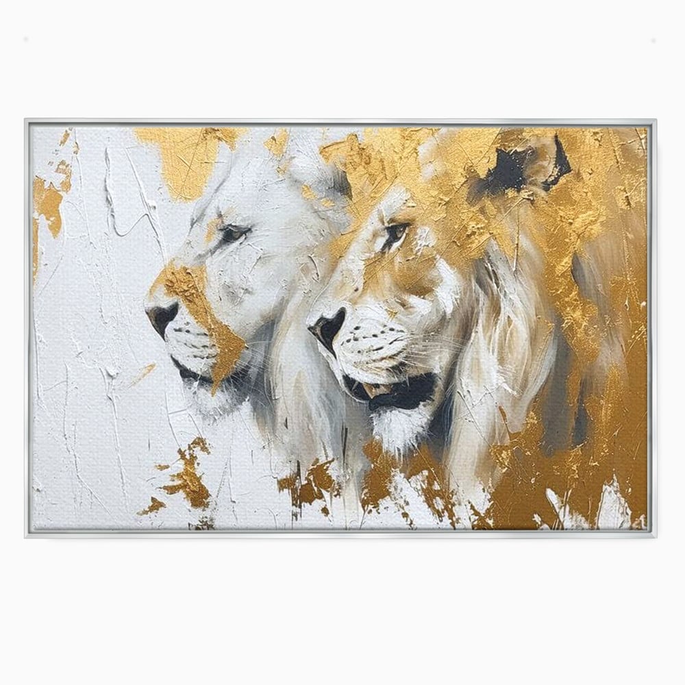 Tablou Canvas Premium, LuxCanva® M1378, Regele si Regina Junglei, Lei, Cuplu, Legatura, Pereche, Animale, Jungla, Iubire, Splendoare, Eleganta, Birou, Living, Camera Copil