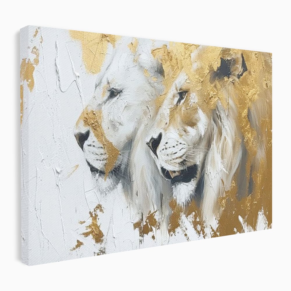 Tablou Canvas Premium, LuxCanva® M1378, Regele si Regina Junglei, Lei, Cuplu, Legatura, Pereche, Animale, Jungla, Iubire, Splendoare, Eleganta, Birou, Living, Camera Copil