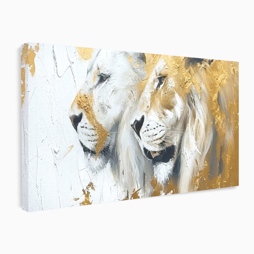 Tablou Canvas Premium, LuxCanva® M1378, Regele si Regina Junglei, Lei, Cuplu, Legatura, Pereche, Animale, Jungla, Iubire, Splendoare, Eleganta, Birou, Living, Camera Copil