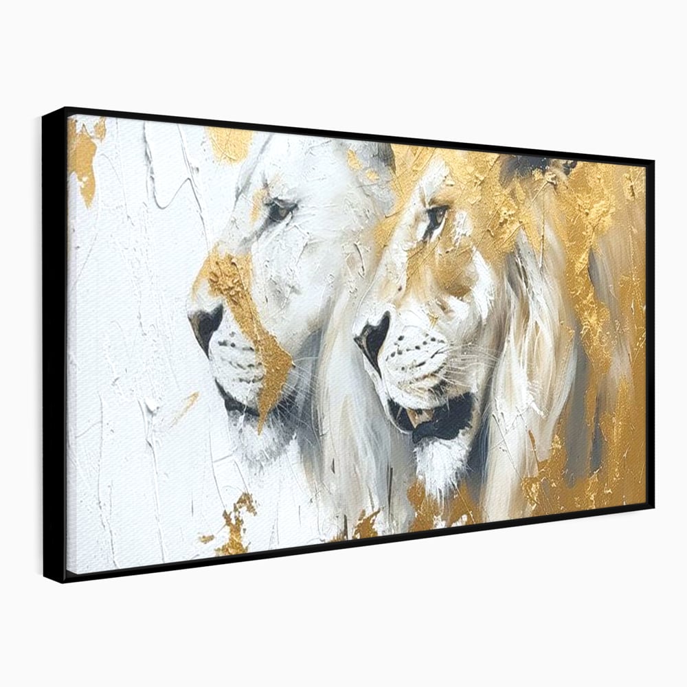 Tablou Canvas Premium, LuxCanva® M1378, Regele si Regina Junglei, Lei, Cuplu, Legatura, Pereche, Animale, Jungla, Iubire, Splendoare, Eleganta, Birou, Living, Camera Copil