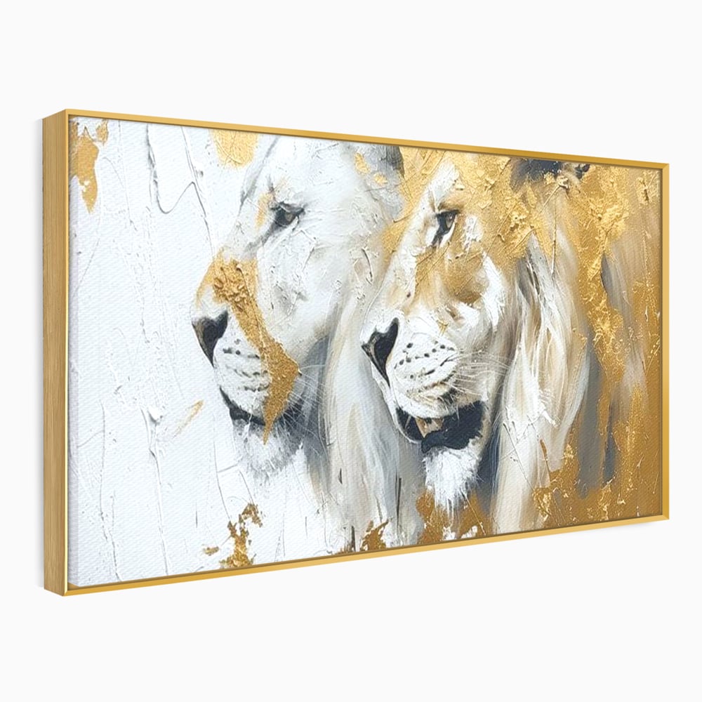 Tablou Canvas Premium, LuxCanva® M1378, Regele si Regina Junglei, Lei, Cuplu, Legatura, Pereche, Animale, Jungla, Iubire, Splendoare, Eleganta, Birou, Living, Camera Copil