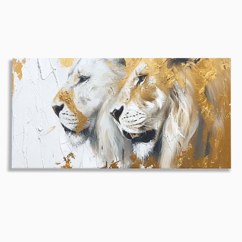 Tablou Canvas Premium, LuxCanva® M1378, Regele si Regina Junglei, Lei, Cuplu, Legatura, Pereche, Animale, Jungla, Iubire, Splendoare, Eleganta, Birou, Living, Camera Copil