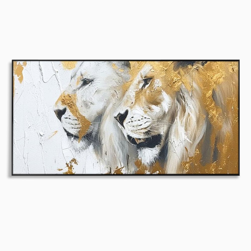Tablou Canvas Premium, LuxCanva® M1378, Regele si Regina Junglei, Lei, Cuplu, Legatura, Pereche, Animale, Jungla, Iubire, Splendoare, Eleganta, Birou, Living, Camera Copil
