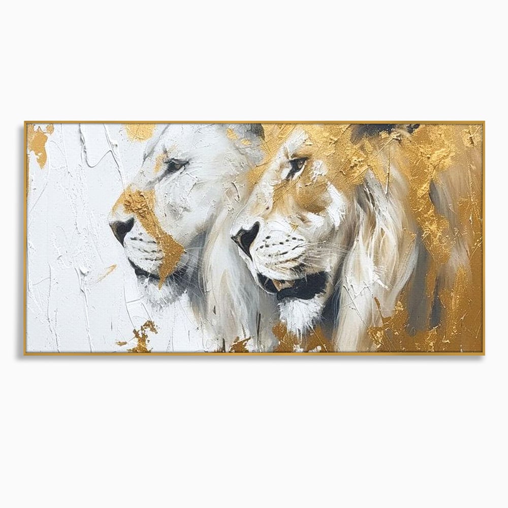 Tablou Canvas Premium, LuxCanva® M1378, Regele si Regina Junglei, Lei, Cuplu, Legatura, Pereche, Animale, Jungla, Iubire, Splendoare, Eleganta, Birou, Living, Camera Copil