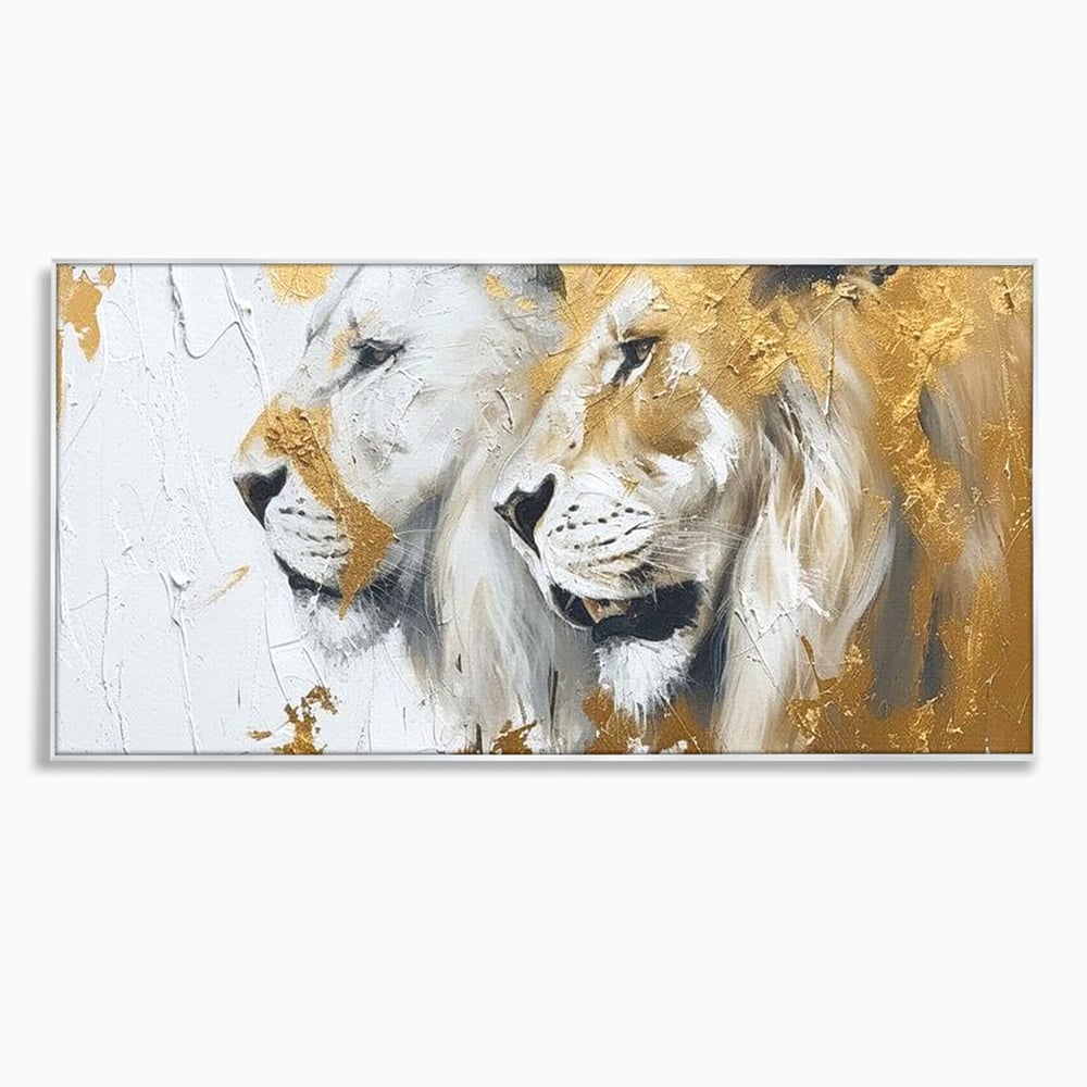 Tablou Canvas Premium, LuxCanva® M1378, Regele si Regina Junglei, Lei, Cuplu, Legatura, Pereche, Animale, Jungla, Iubire, Splendoare, Eleganta, Birou, Living, Camera Copil