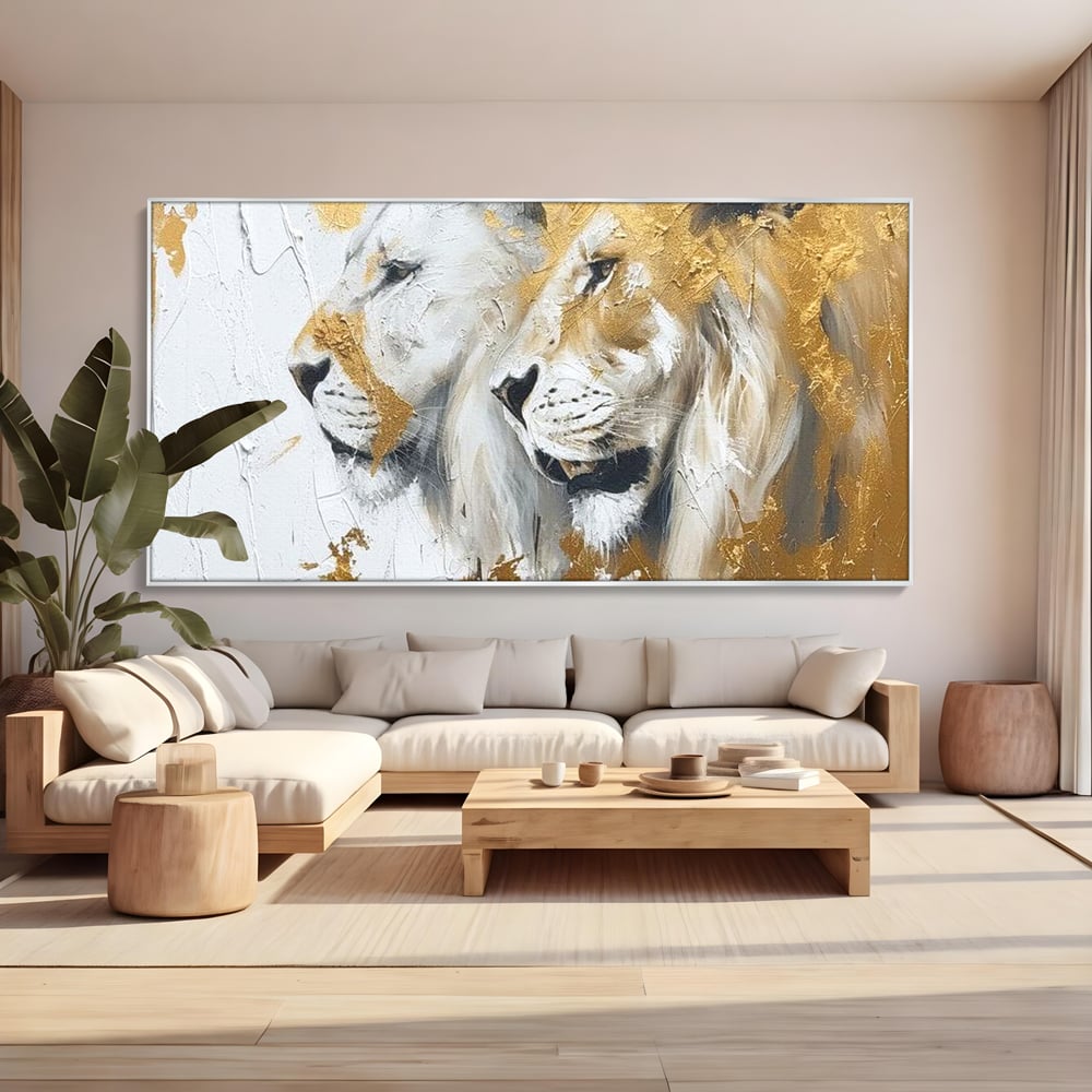 Tablou Canvas Premium, LuxCanva® M1378, Regele si Regina Junglei, Lei, Cuplu, Legatura, Pereche, Animale, Jungla, Iubire, Splendoare, Eleganta, Birou, Living, Camera Copil