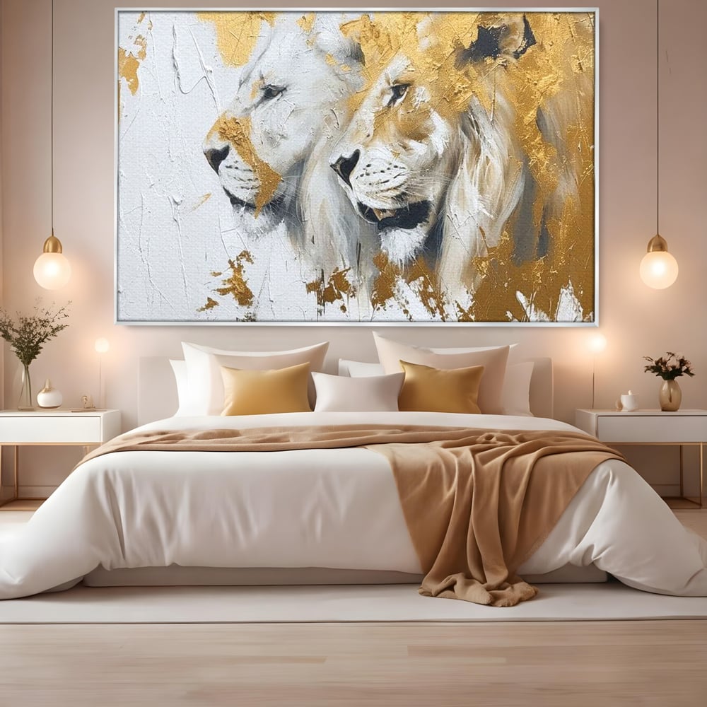 Tablou Canvas Premium, LuxCanva® M1378, Regele si Regina Junglei, Lei, Cuplu, Legatura, Pereche, Animale, Jungla, Iubire, Splendoare, Eleganta, Birou, Living, Camera Copil