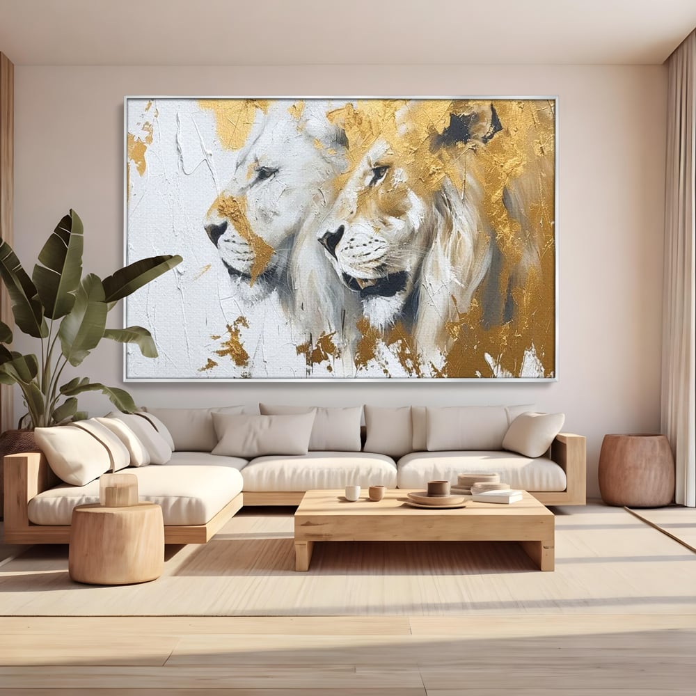 Tablou Canvas Premium, LuxCanva® M1378, Regele si Regina Junglei, Lei, Cuplu, Legatura, Pereche, Animale, Jungla, Iubire, Splendoare, Eleganta, Birou, Living, Camera Copil
