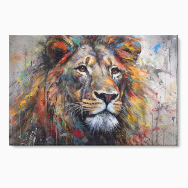 Tablou Canvas Premium, LuxCanva® M1379, Scanteie Regala, Pictura, Multicolor, Leu, Animal, Salbatic, Forta, Curaj, Noblete, Picaturi, Birou, Living, Camera Copil