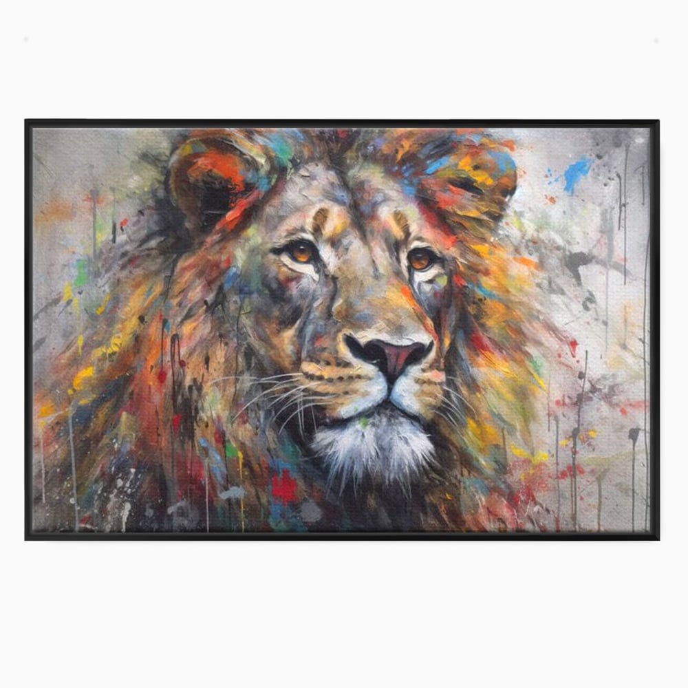 Tablou Canvas Premium, LuxCanva® M1379, Scanteie Regala, Pictura, Multicolor, Leu, Animal, Salbatic, Forta, Curaj, Noblete, Picaturi, Birou, Living, Camera Copil