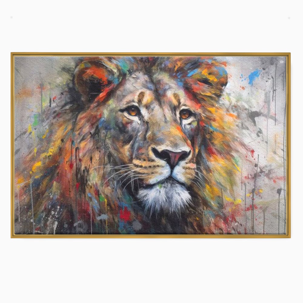 Tablou Canvas Premium, LuxCanva® M1379, Scanteie Regala, Pictura, Multicolor, Leu, Animal, Salbatic, Forta, Curaj, Noblete, Picaturi, Birou, Living, Camera Copil